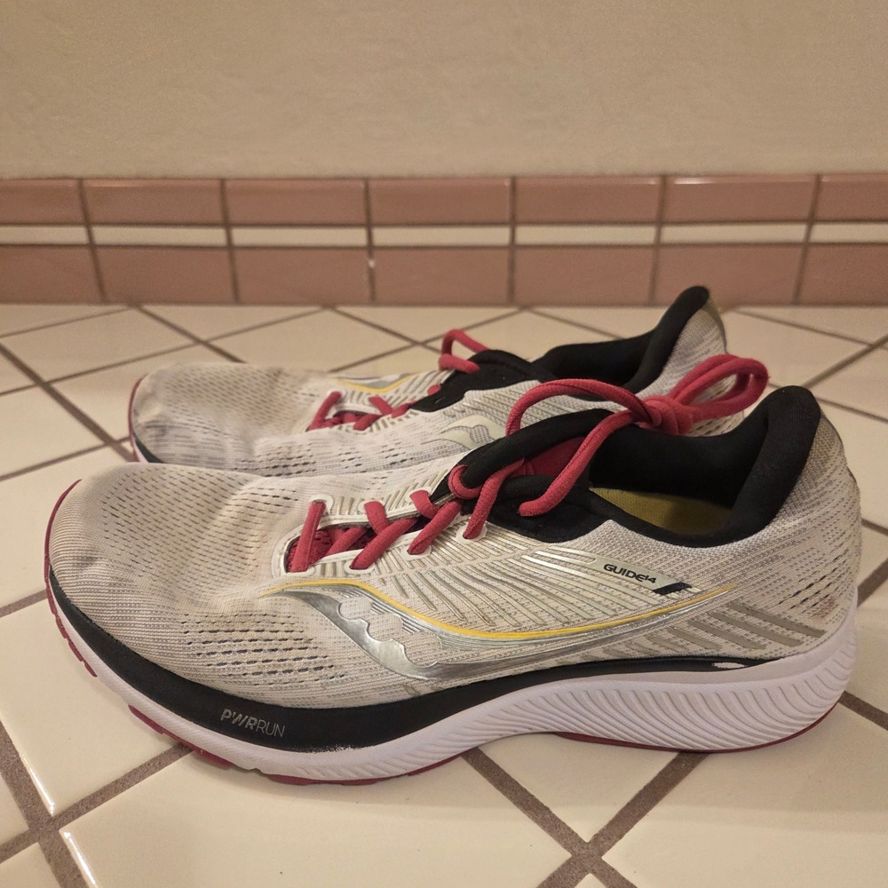Saucony Guide 14 Mens Running Shoes Size 9.5 White Silver Rose PWRRUN Stability